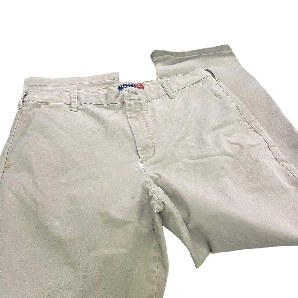Izod Men's light khaki  Pants chino style great condition 38x34 see pics